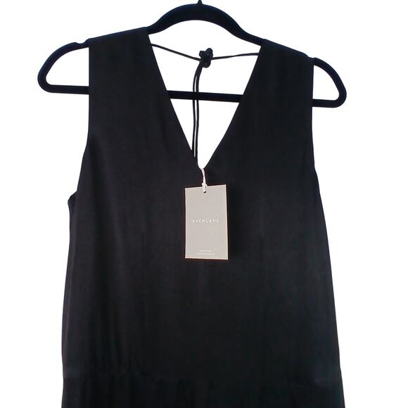 Everlane SZ XS The Satin V-Neck Maxi Dress Black NWT - Picture 4 of 7